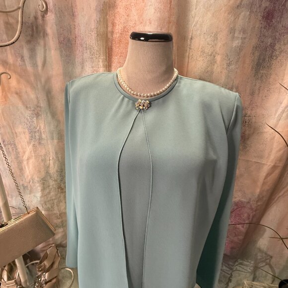VTG📌 Afterdark Evening - MOB Crystal Sea Green Chiffon Dress Long Sleeves - Picture 3 of 16